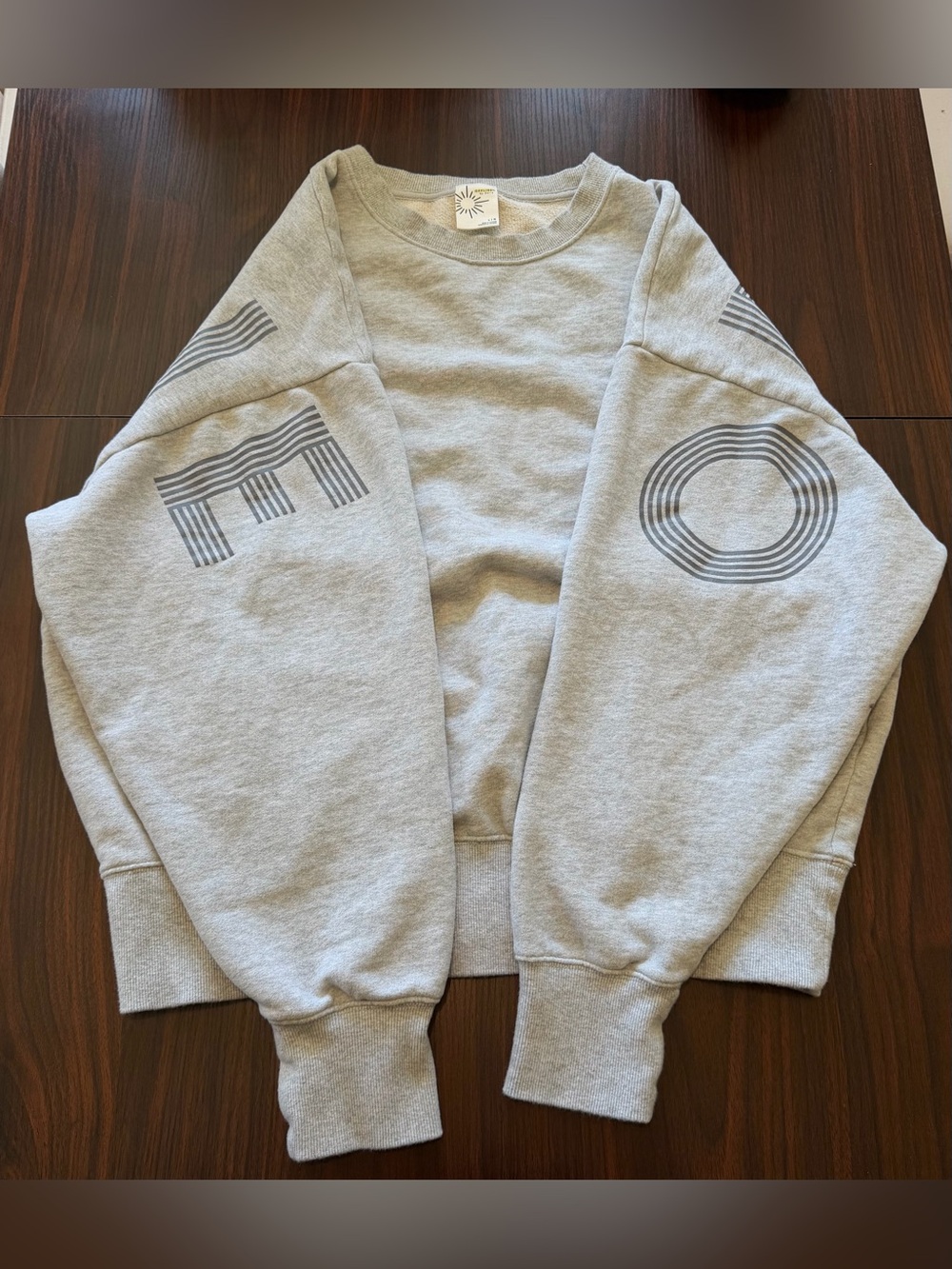 LARGE Aerie Offline Crewneck Sweater with Graphic Sleeve Details LIGHT GRAY